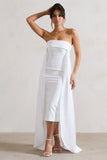 Save The Date Cream Bandeau Midi Dress With Train