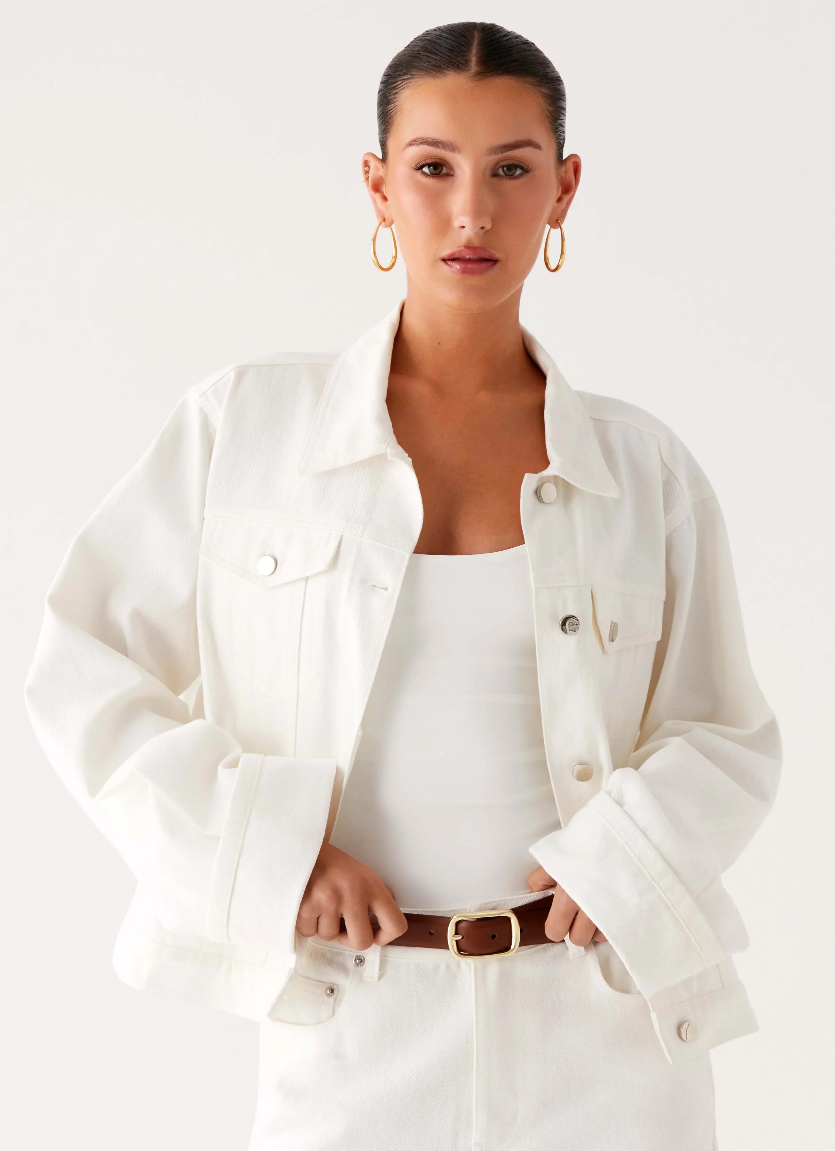 Back Again Oversized Denim Jacket White