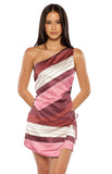 Kendall Pink Stripe Asymmetric Satin Top