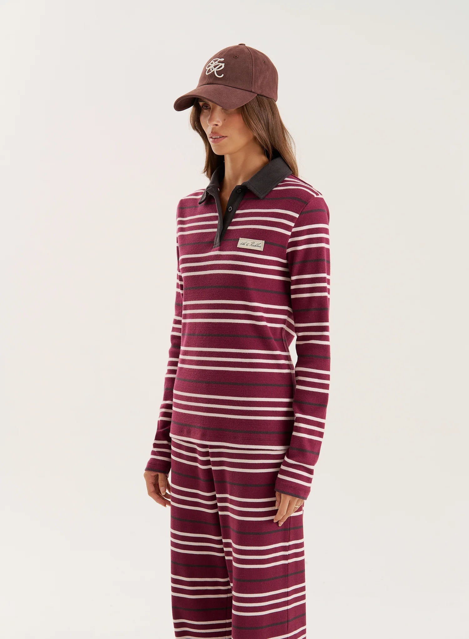 Burgundy Striped Fine Ribbed Jersey Longsleeve Top