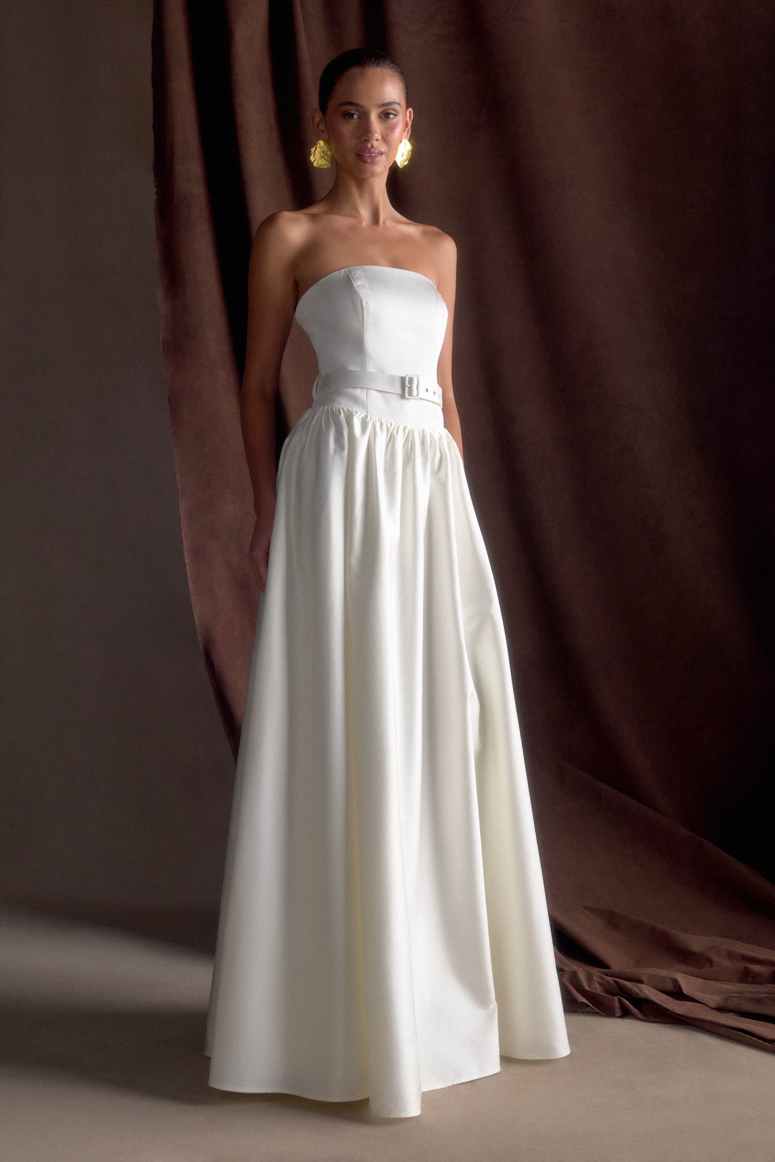 Florence Strapless Belted Maxi Dress White