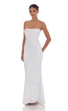 Velvet Sequin Strapless Maxi Dress in White