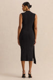 Oleandra Black High Neck Midi Dress With Draped Detail