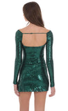 Sequin Long Sleeve Bodycon Dress in Green
