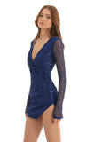 Striped Sequin Long Sleeve Dress in Blue