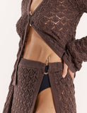 Chocolate Brown Crochet Thigh Split Maxi Skirt