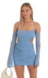 Ruched Cut Out Dress in Blue