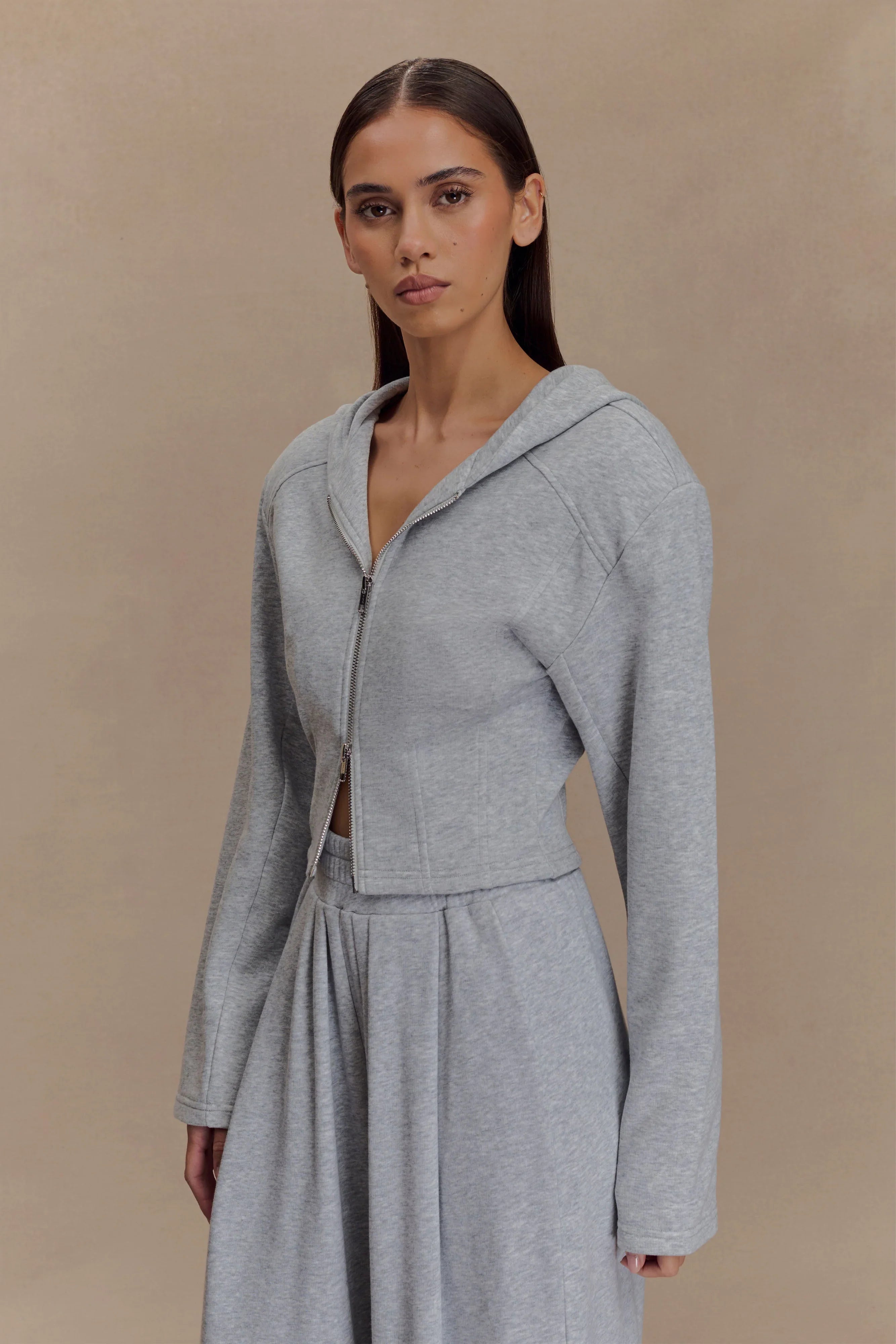 Quinn Zip Up Hoodie Light Grey Marle
