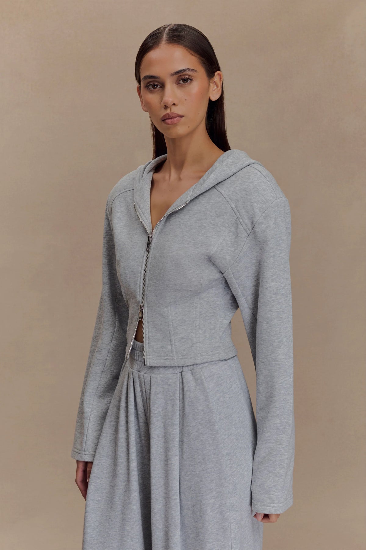 Quinn Zip Up Hoodie Light Grey Marle