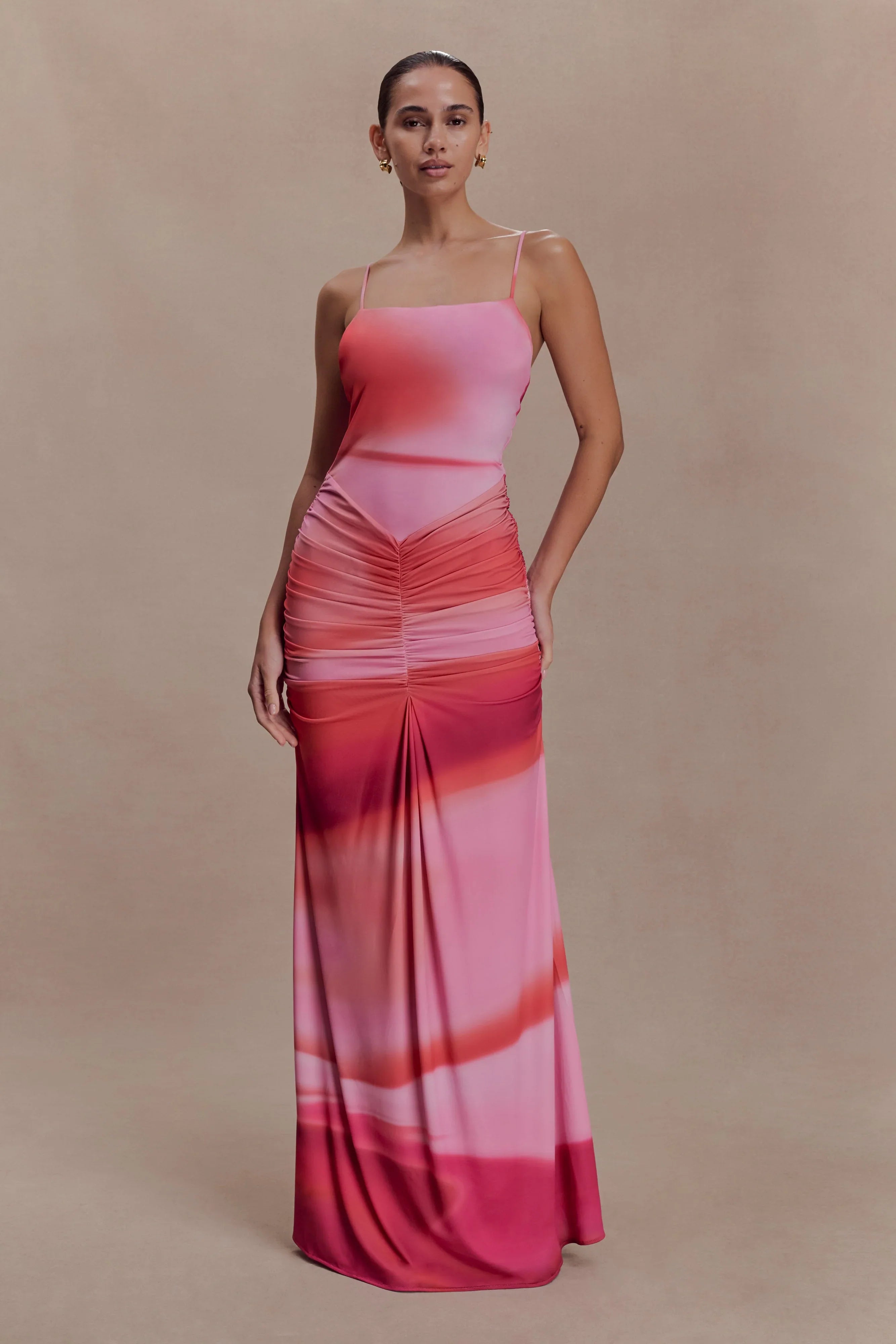 Roisin Slinky Maxi Dress Pink Sunset Print