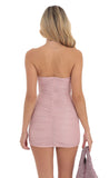 Shimmer Ruched Strapless Dress in Pink