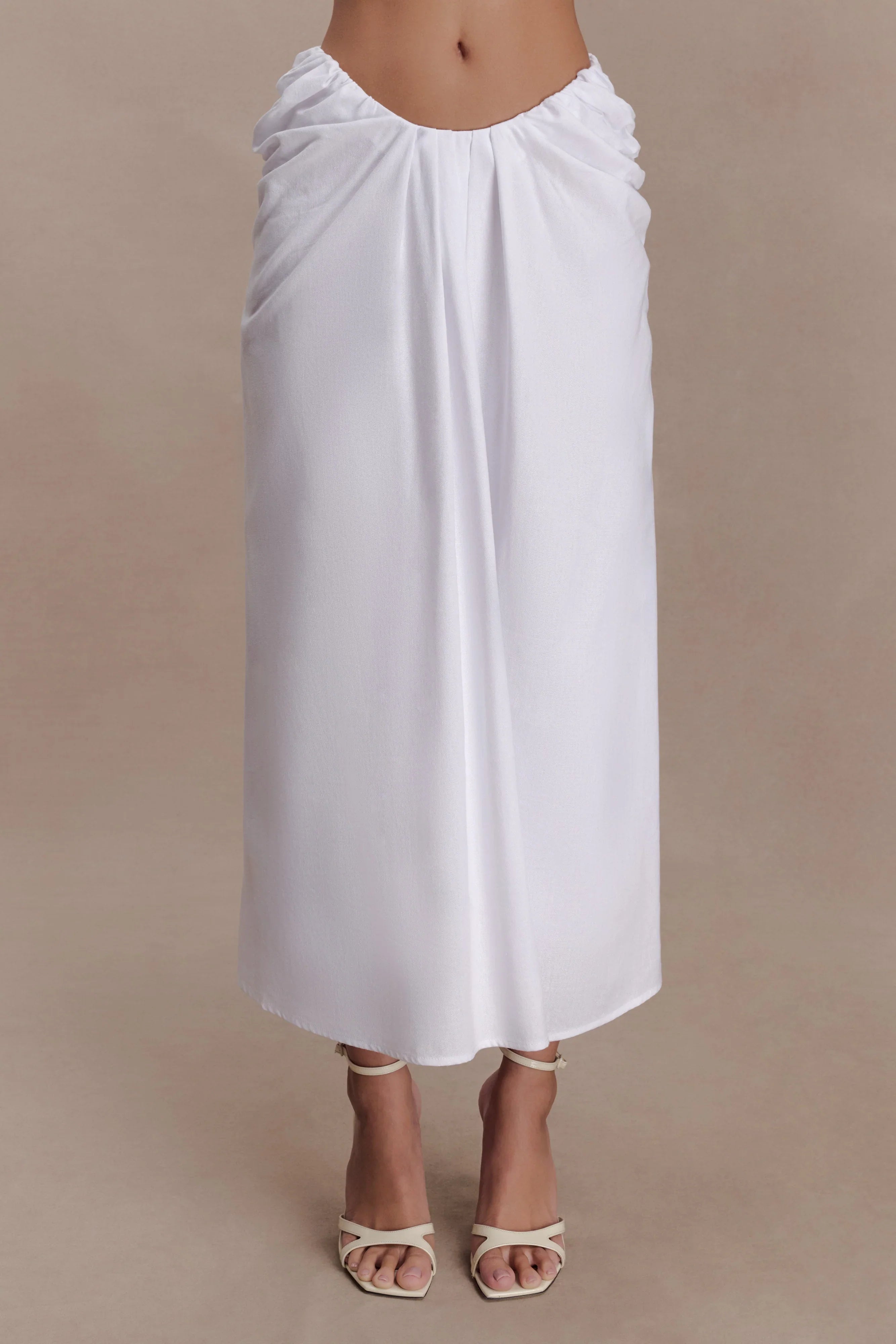 Talia Draped Linen Midi Skirt White