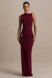 Decadence Burgundy High Neck Wrapped Maxi Dress With Twist Sleeve