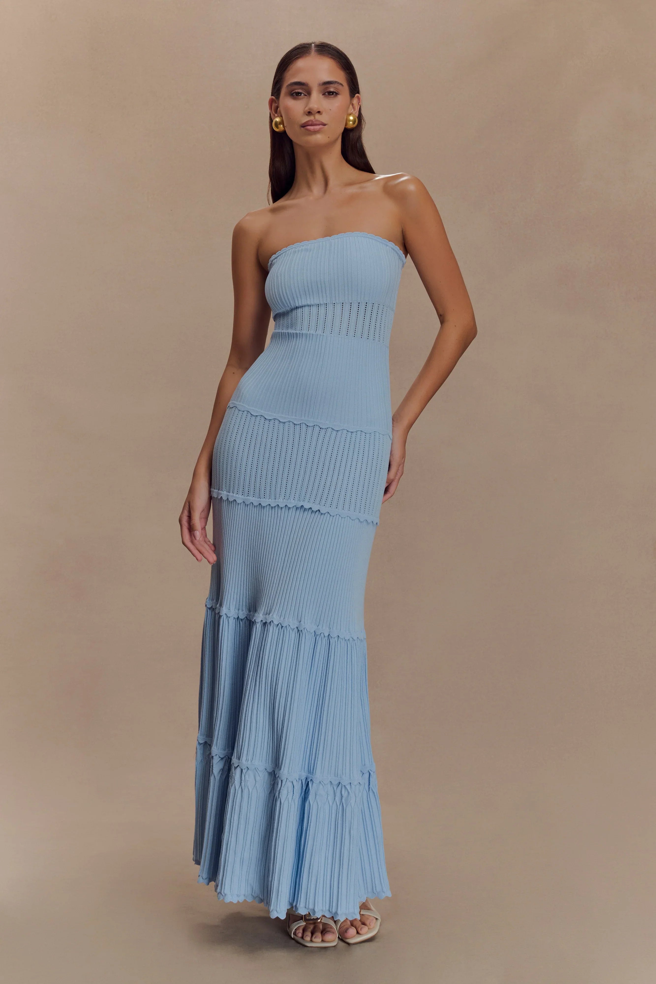 Finley Pointelle Knit Maxi Dress Cornflower Blue