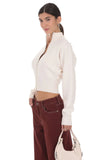 Knit Mock Neck Zip Up Cardigan in Ivory