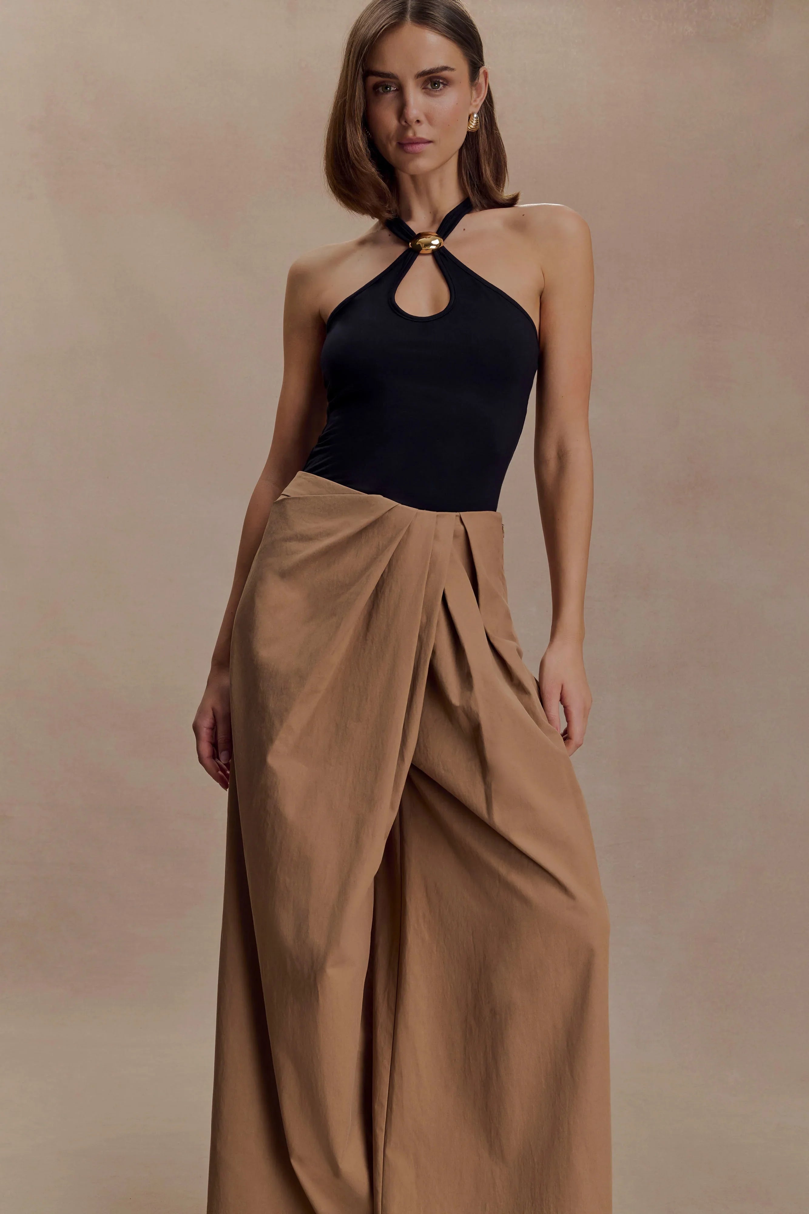 Owen Draped Wide Leg Pants Mocha
