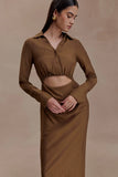 Cecilie Cut Out Shirt Midi Dress Dark Chocolate