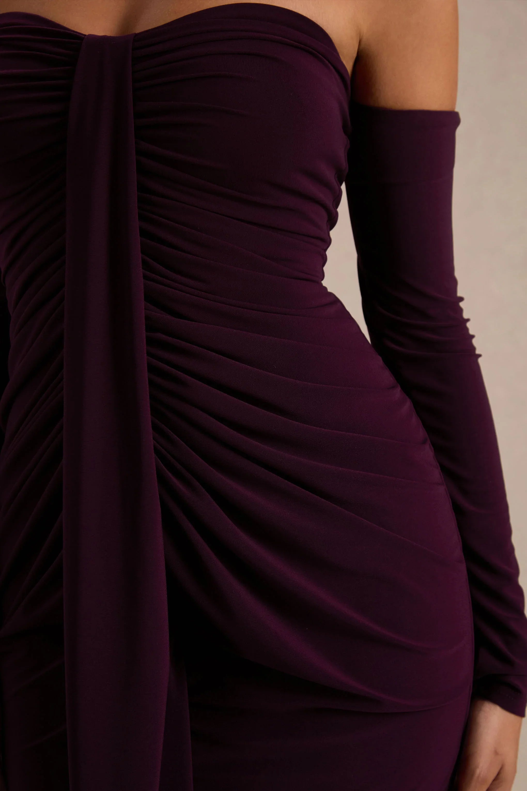 Harper Plum Bardot Neck Maxi Dress