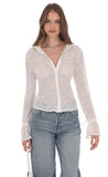 Sheer Mesh Button Up Top in White