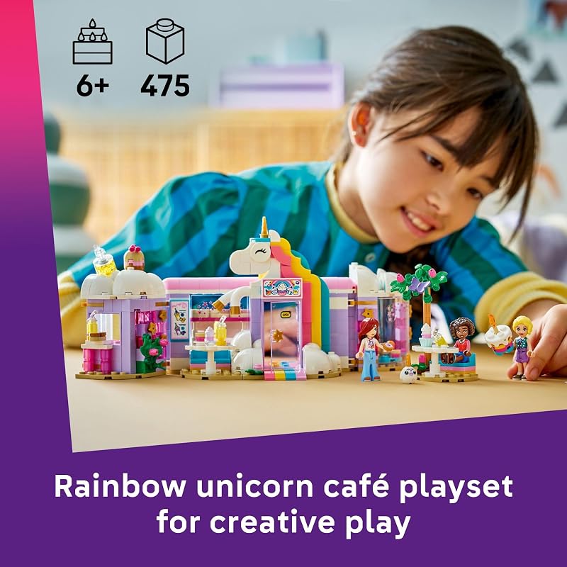 LEGO Friends Unicorn Dream Café Building Toy for Girls Boys Pretend Playset for Kids Ages 6 Gift for Birthdays W Paisley Aliya Iza Minidolls Accessories 42684