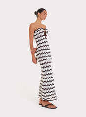 Chocolate And Cream Chevron Print Knitted Bandeau Maxi Dress