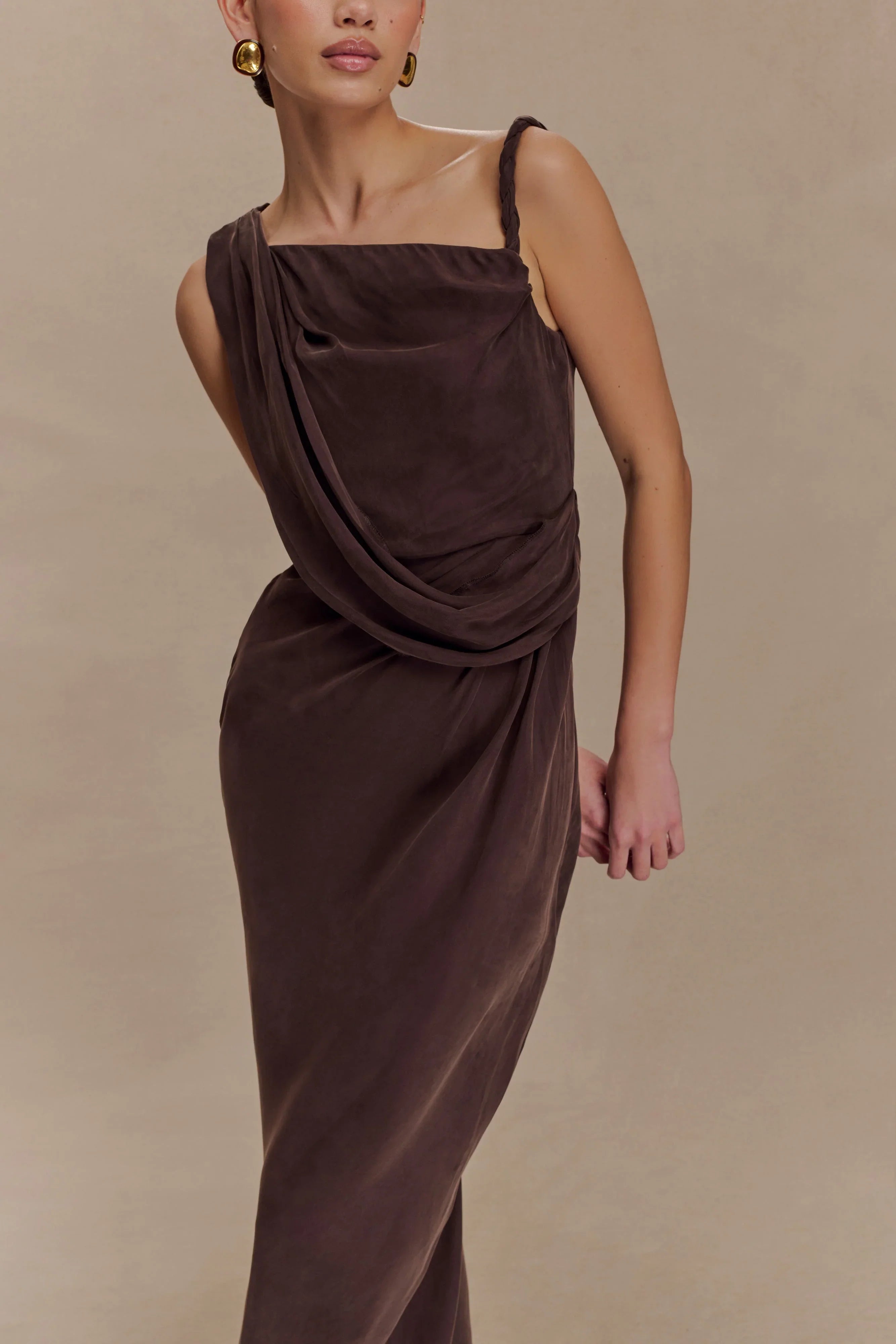 Lorieanne Draped Maxi Dress Dark Chocolate
