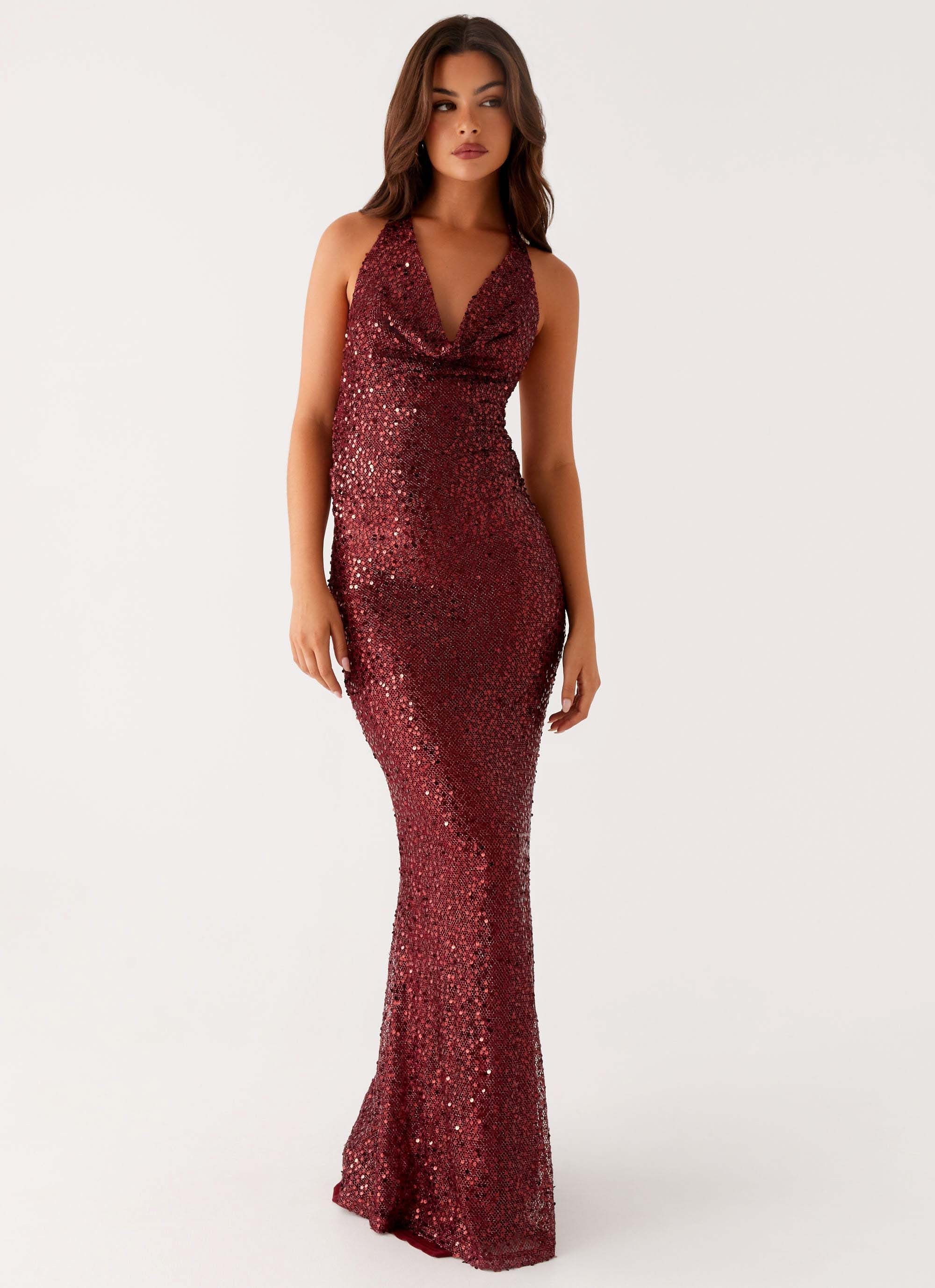 Treasured Sequin Maxi Dress Fuchsia