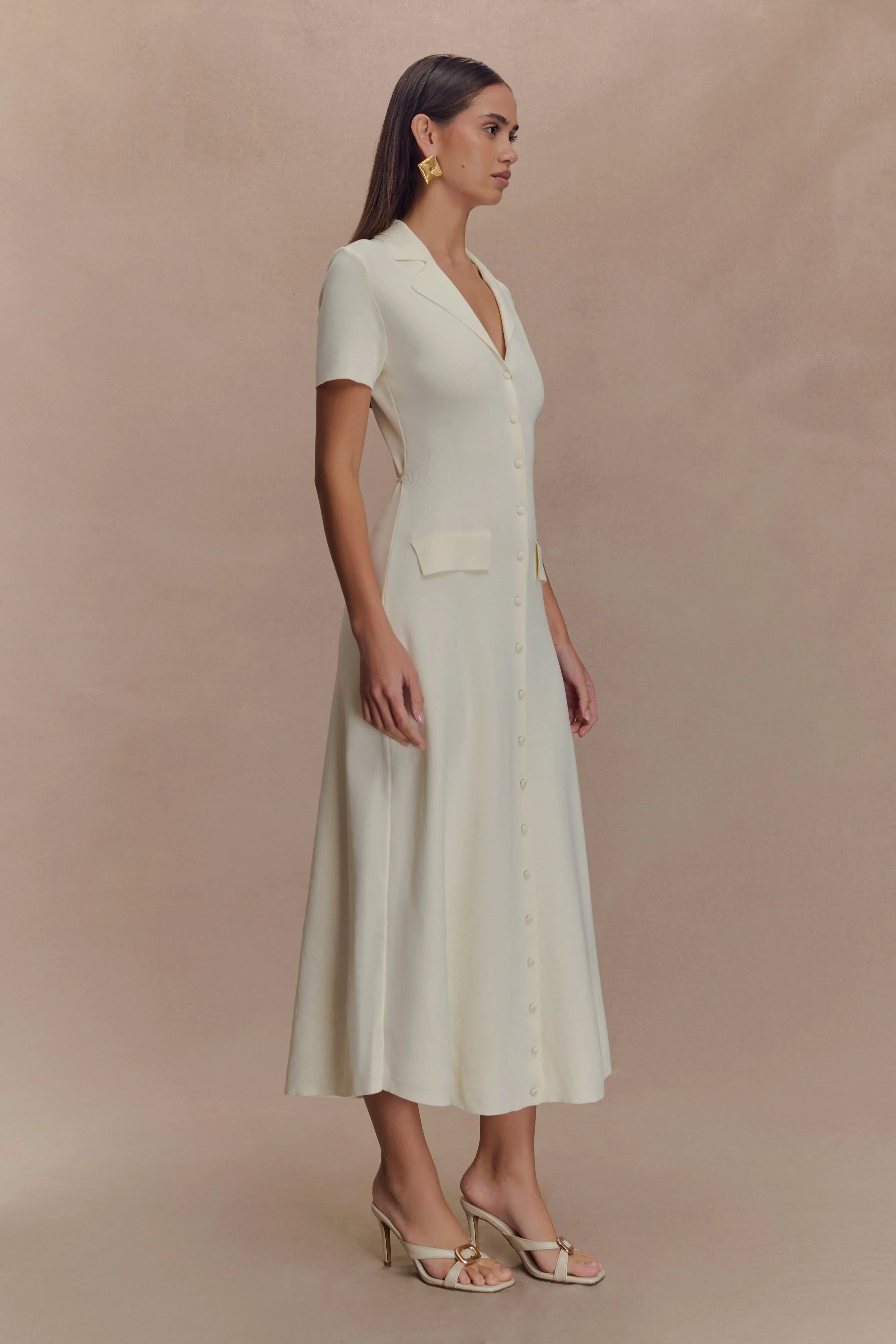 Pearson Short Sleeve Knit Midi Dress Ivory