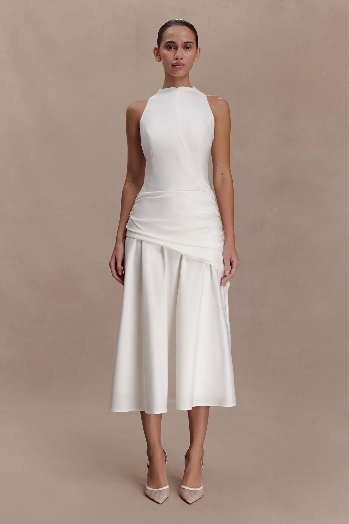 Emily Wrapped Waist Midi Dress White