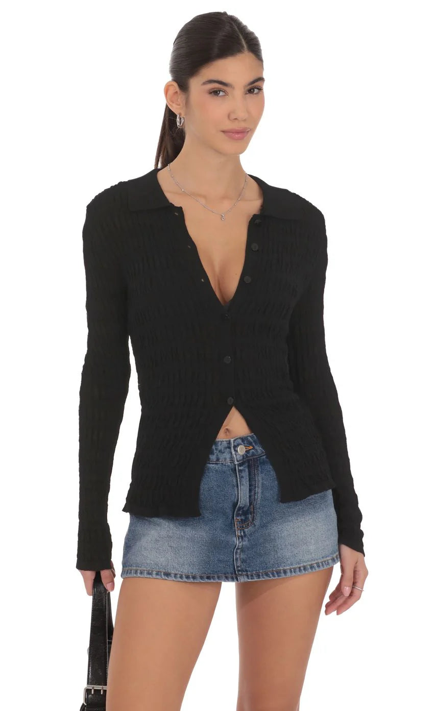 Textured Ribbed Top in Black