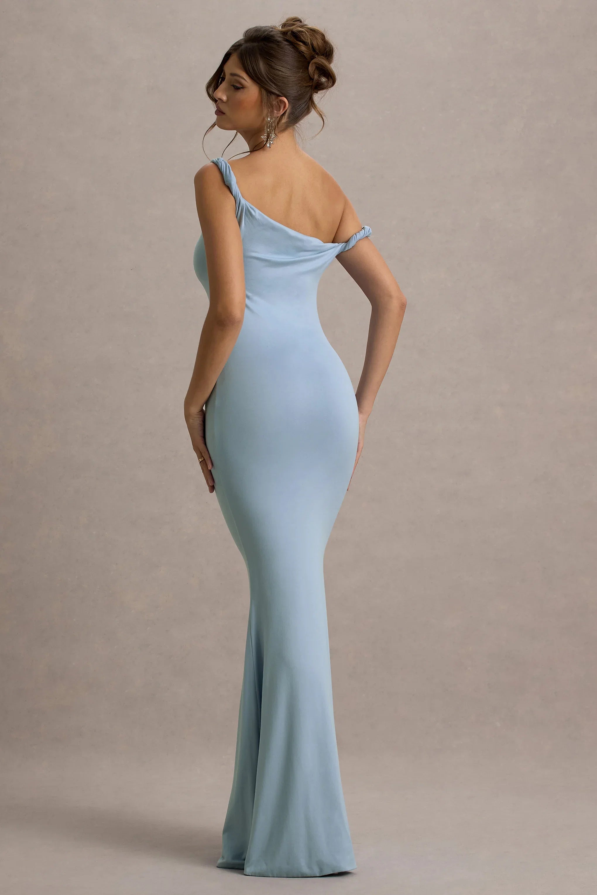 Lita Powder Blue Twisted Asymmetric Maxi Dress