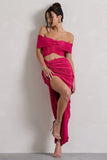 Calida Hot Pink Plisse Knot Split Maxi Skirt