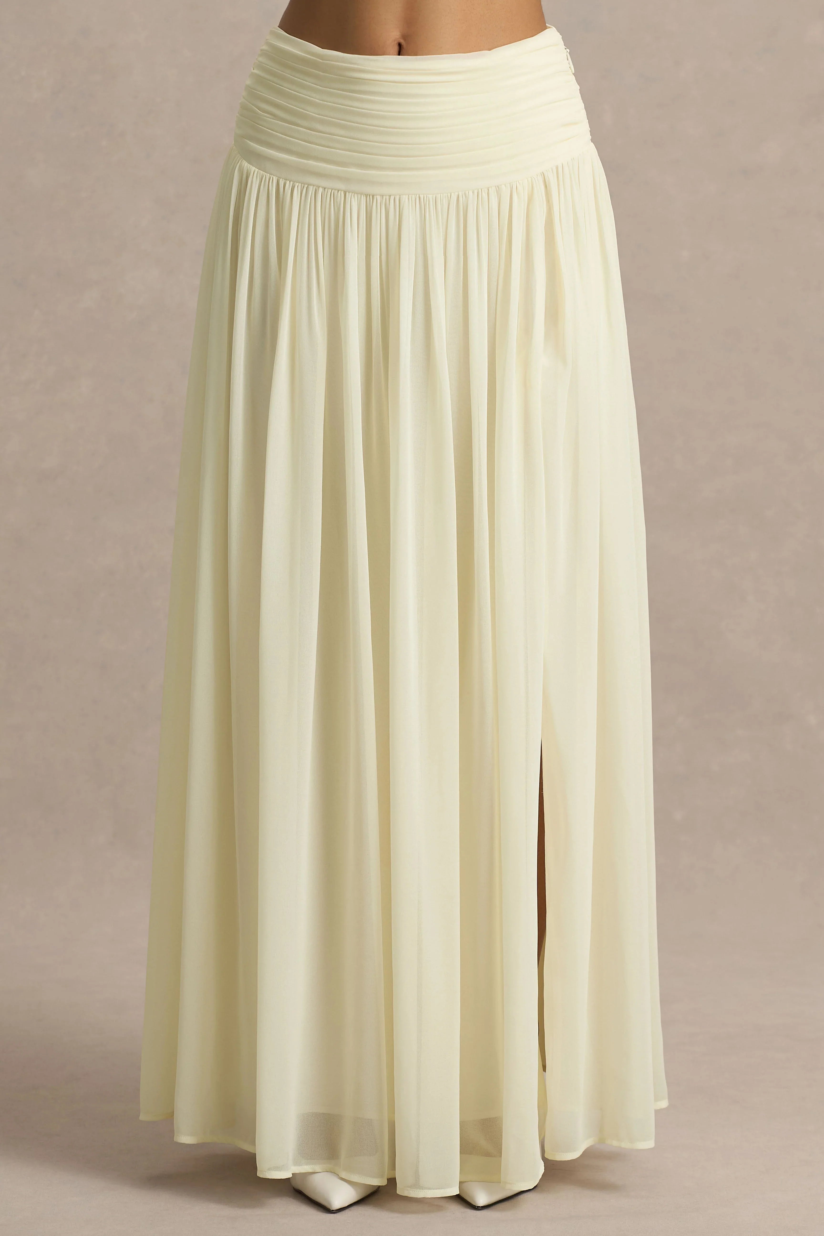 Spencer Cream Chiffon Pleated Maxi Skirt