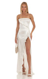 Strapless Satin Maxi Dress in White