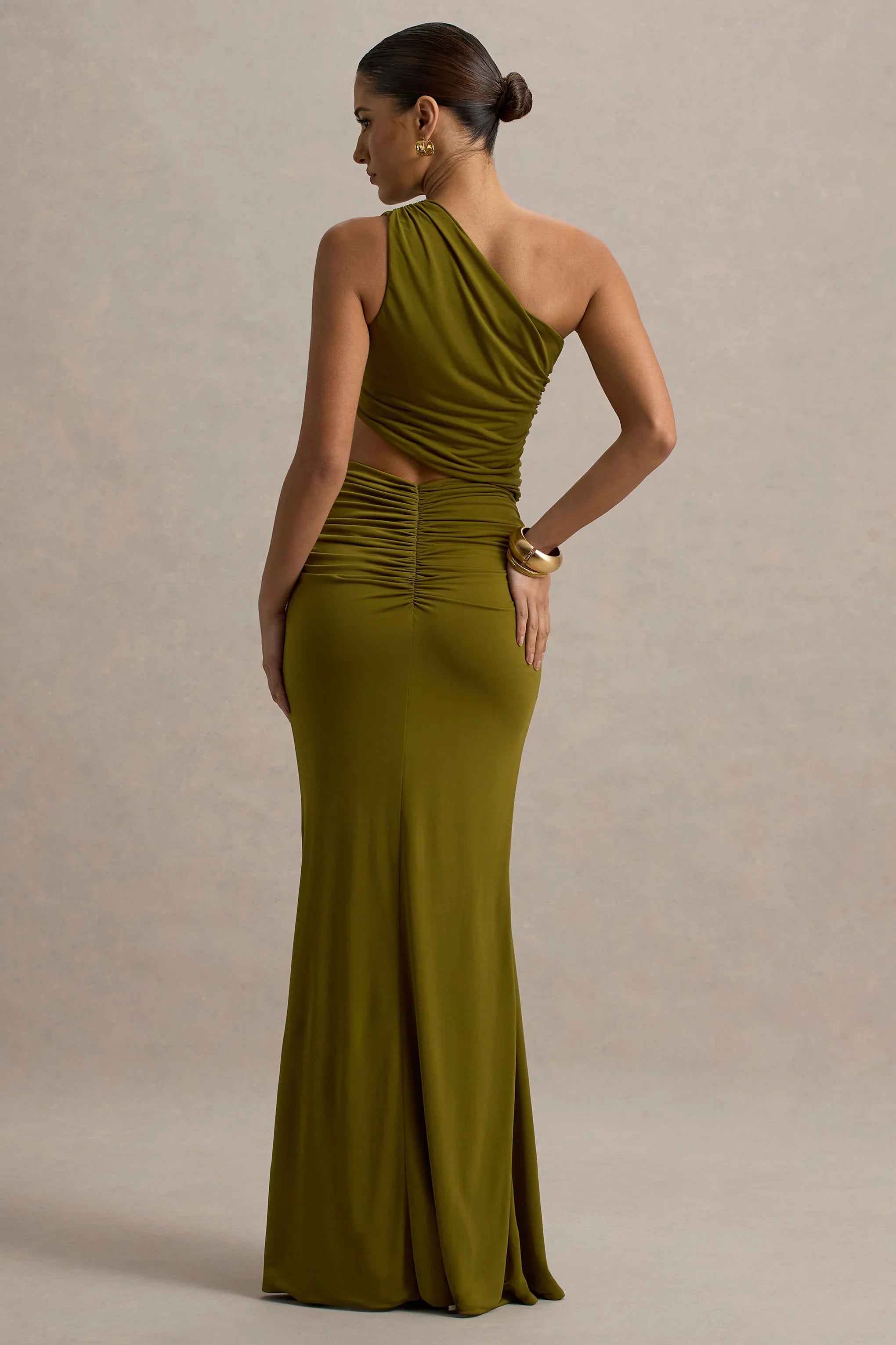 Sena Green Asymmetric Maxi Dress With Cut Out Details