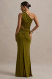Sena Green Asymmetric Maxi Dress With Cut Out Details