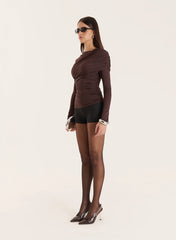 Chocolate Long Sleeved Drape Top