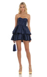 Jacquard Corset Mini Dress in Navy