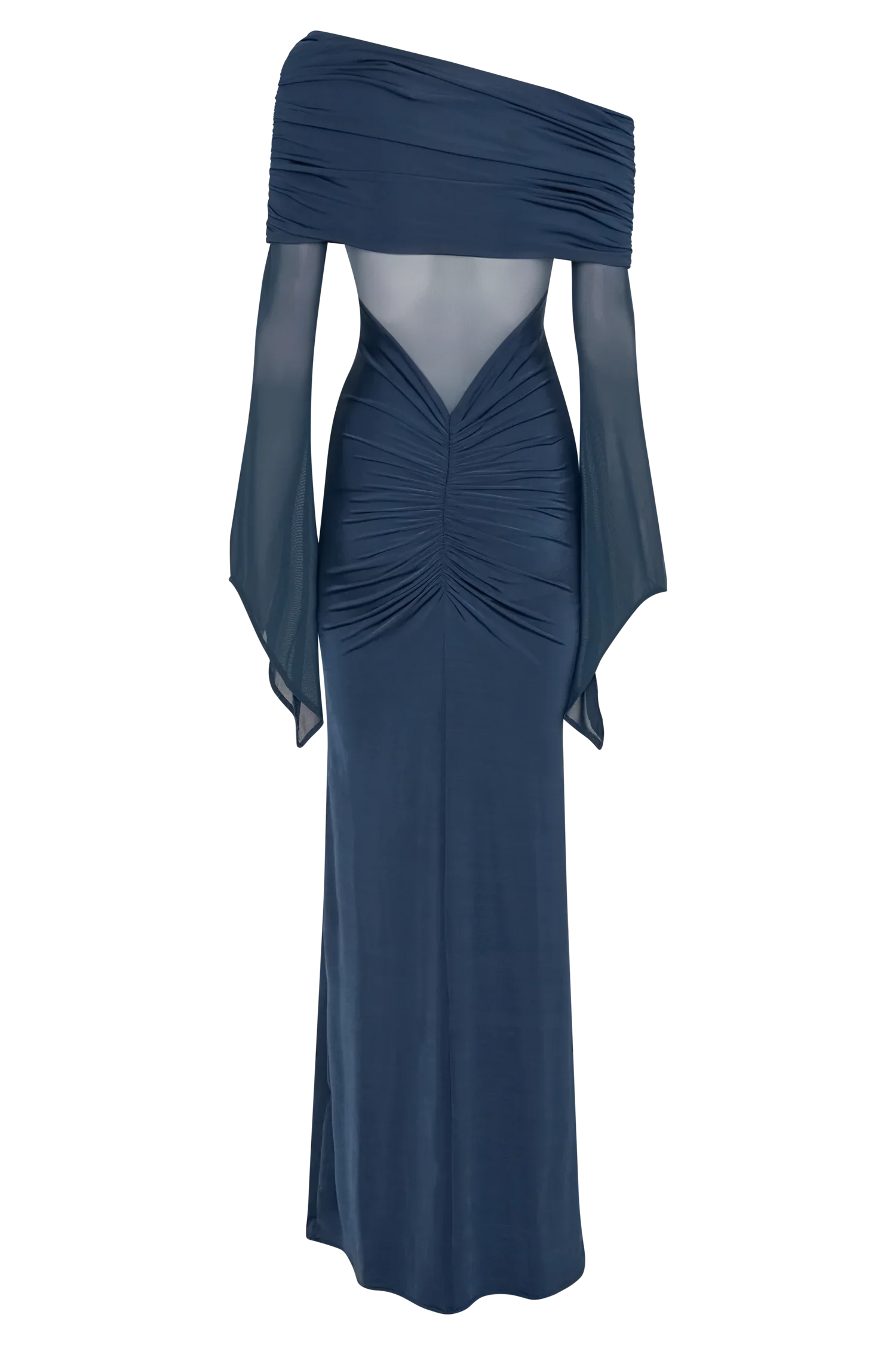 Kaitlin One Shoulder Slinky And Mesh Maxi Dress Midnight Blue