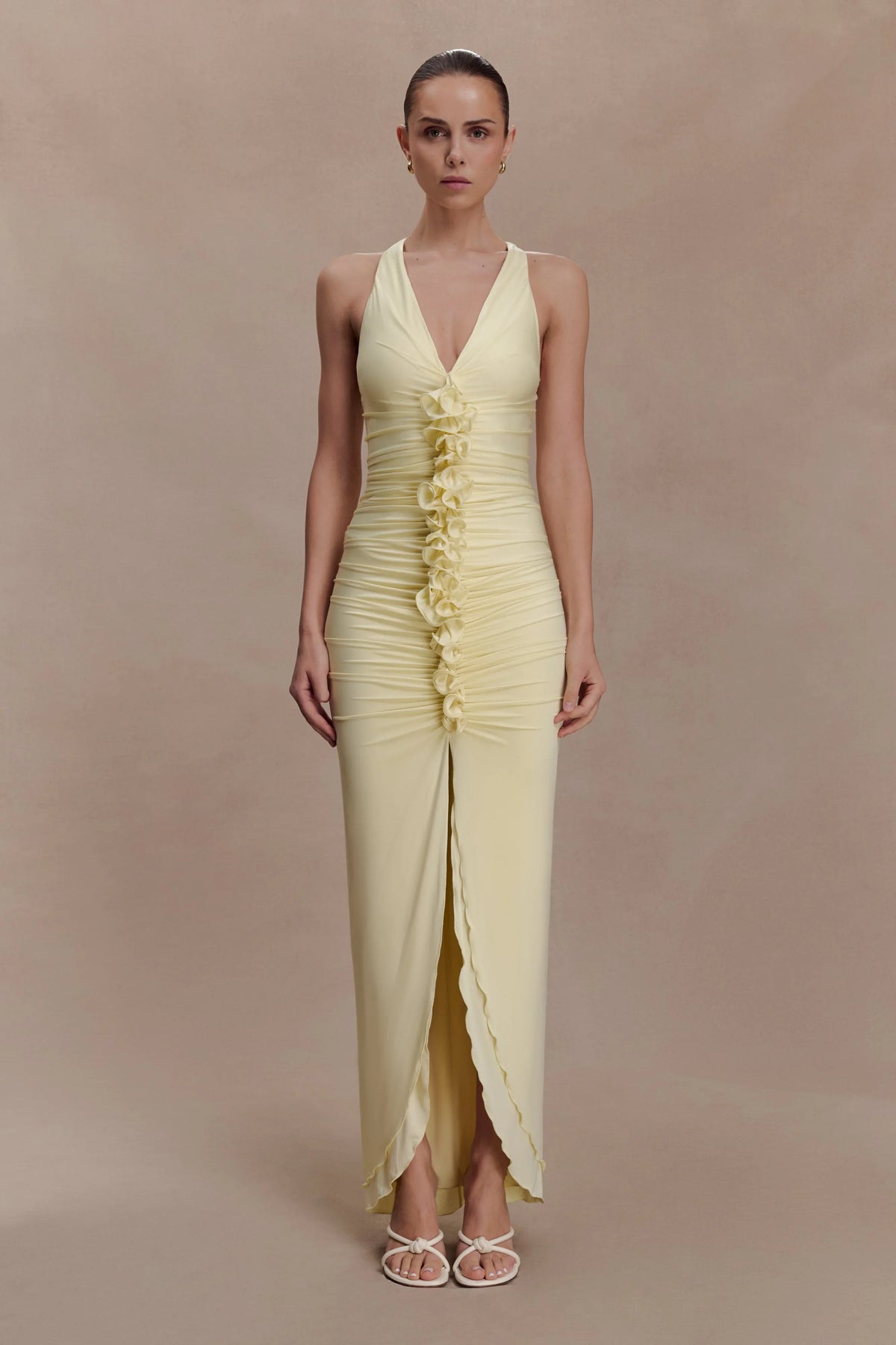 Alessandra Slinky Ruffle Maxi Dress Lemon