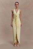 Alessandra Slinky Ruffle Maxi Dress Lemon