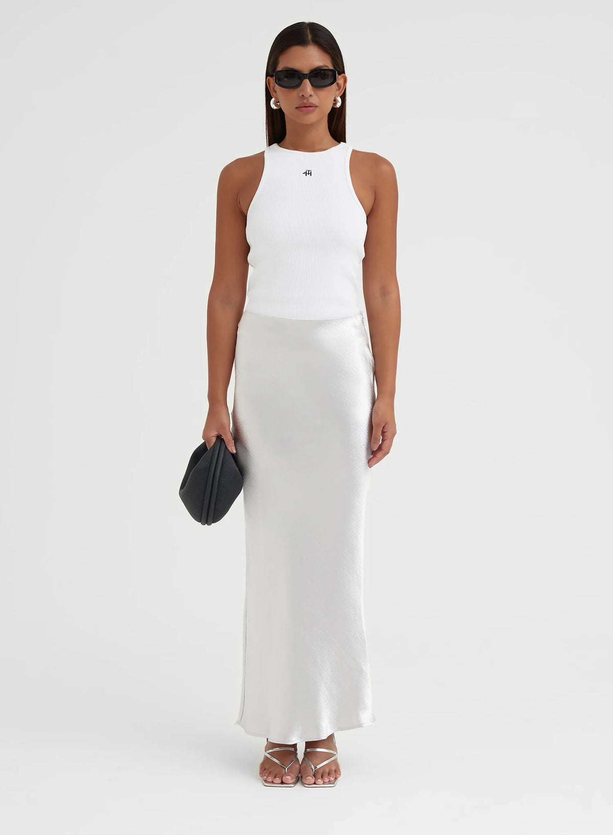 Silver Satin Midaxi Skirt