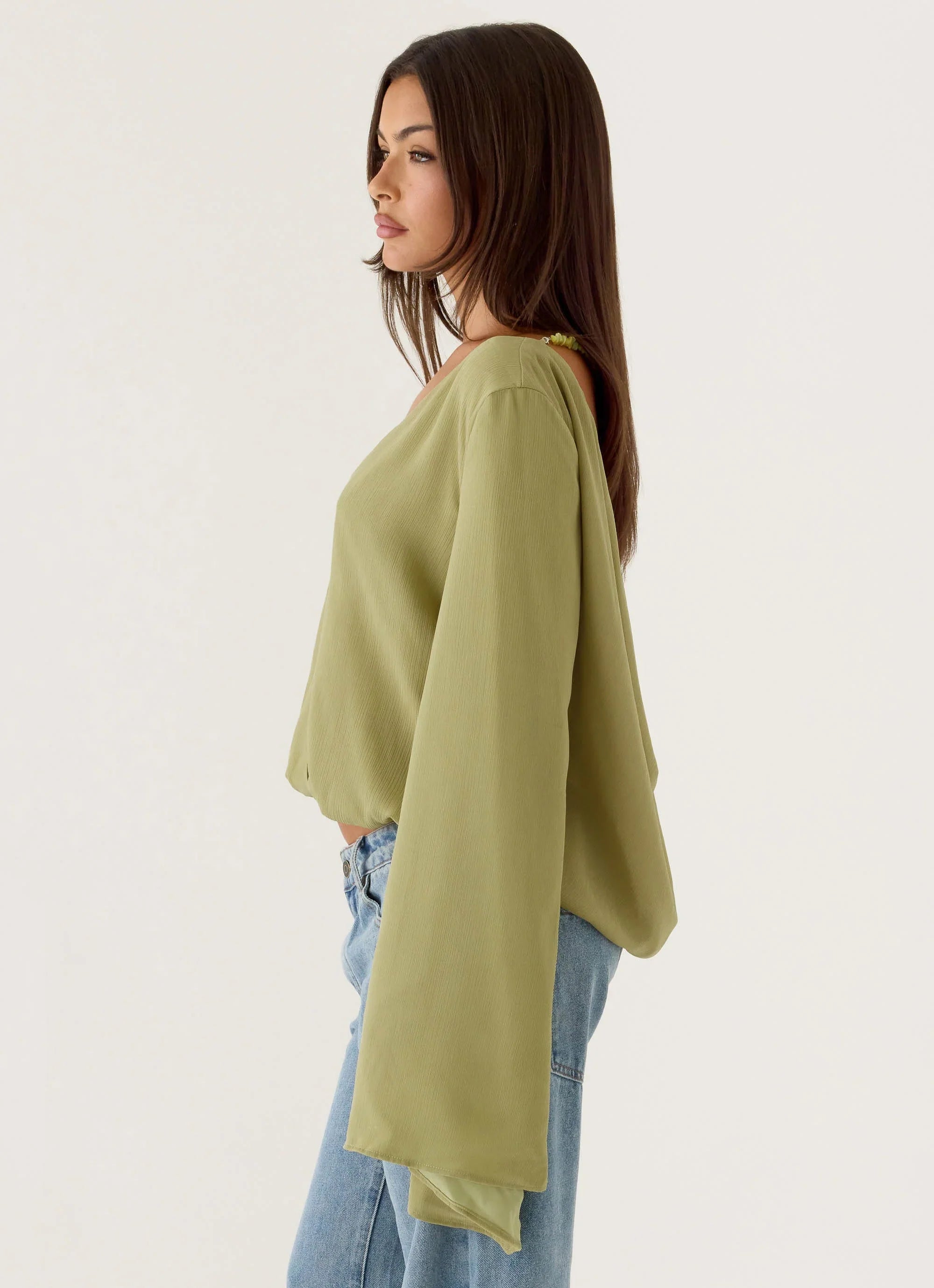 Orelia Long Sleeve Top Green Olive