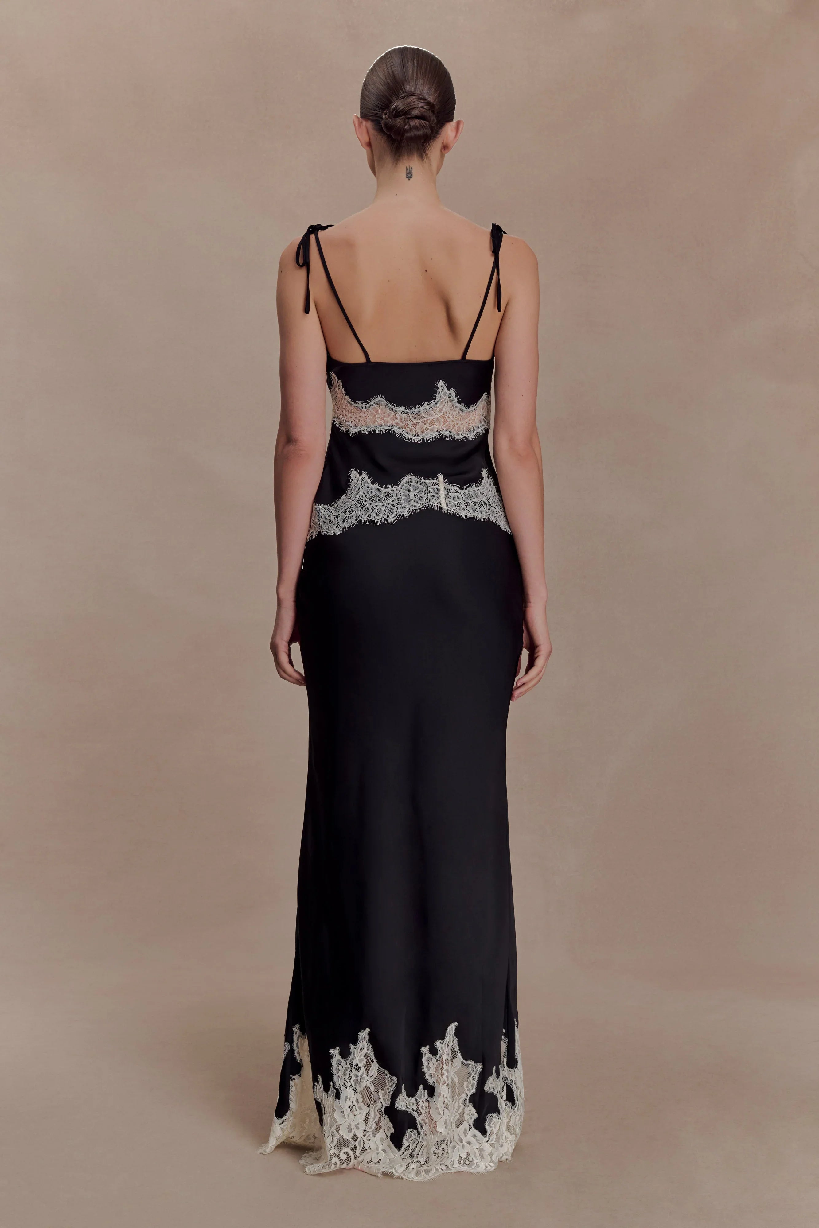 Nina Satin And Lace Maxi Skirt Black Ivory