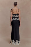Nina Satin And Lace Maxi Skirt Black Ivory
