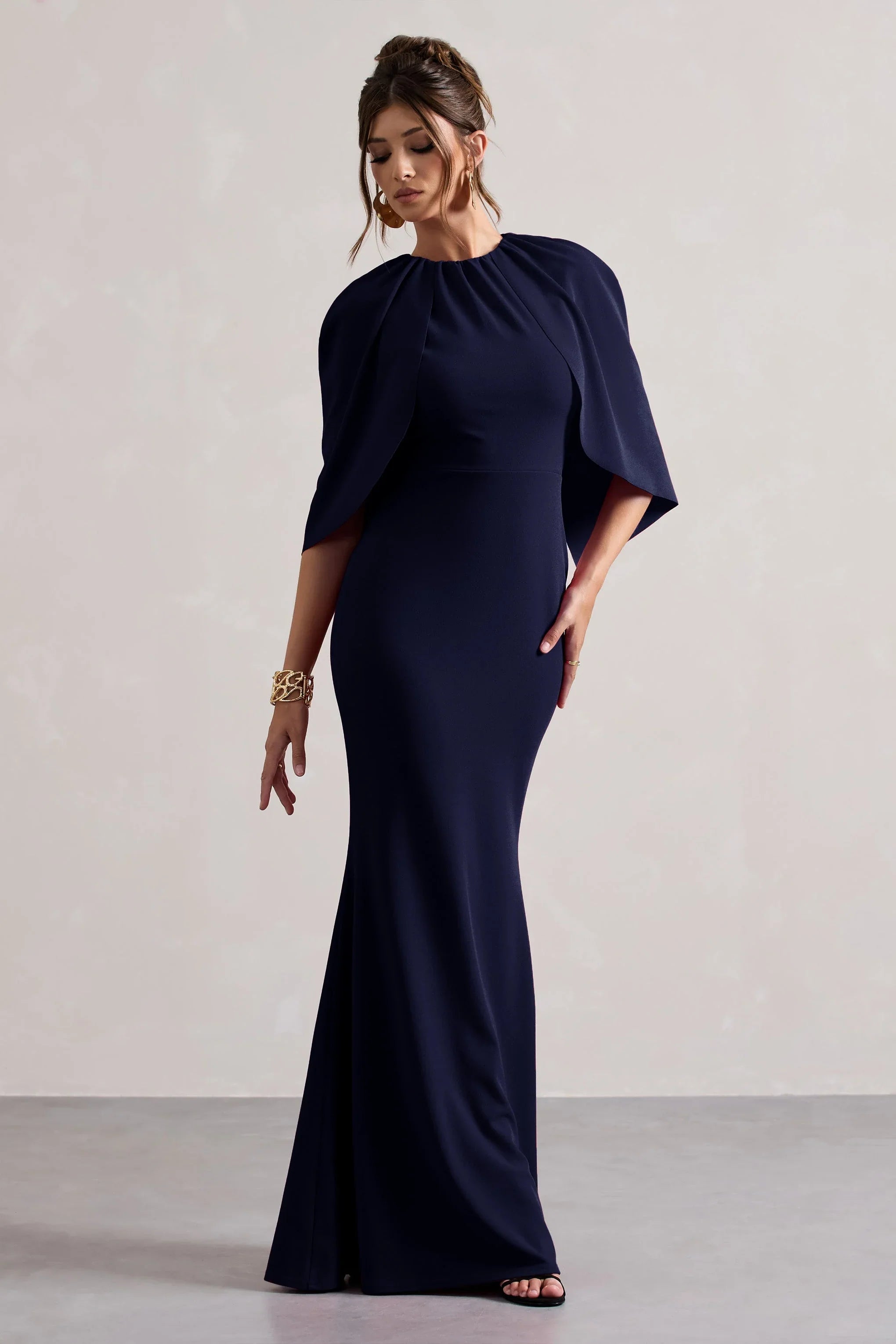 Kianne Navy Draped Short Sleeve Maxi Dress