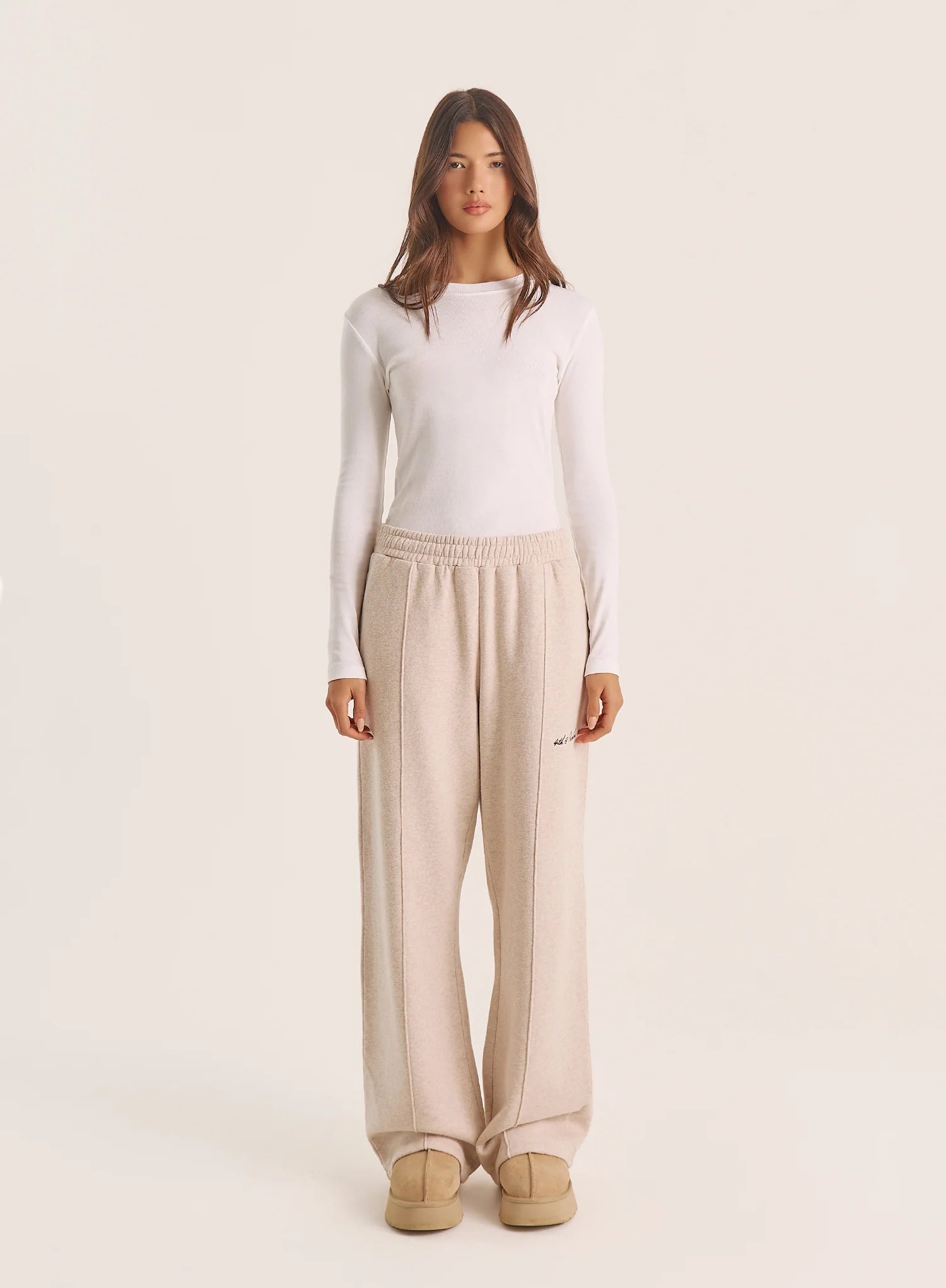 Oatmeal 4th Wide Leg Branded Joggers