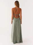 Middle Ground Linen Maxi Dress Sage