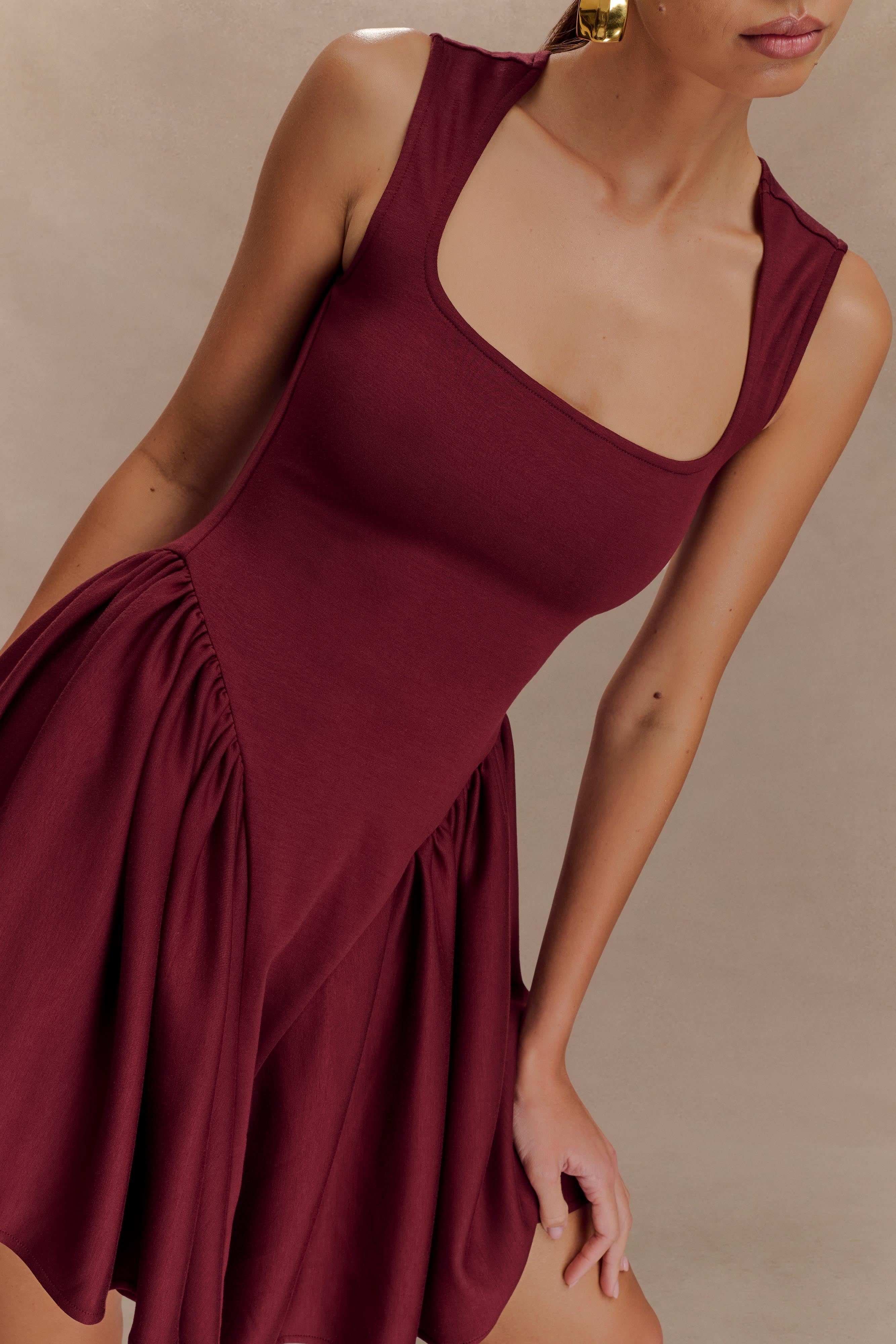 Sharon Scuba Jersey Mini Dress Wine