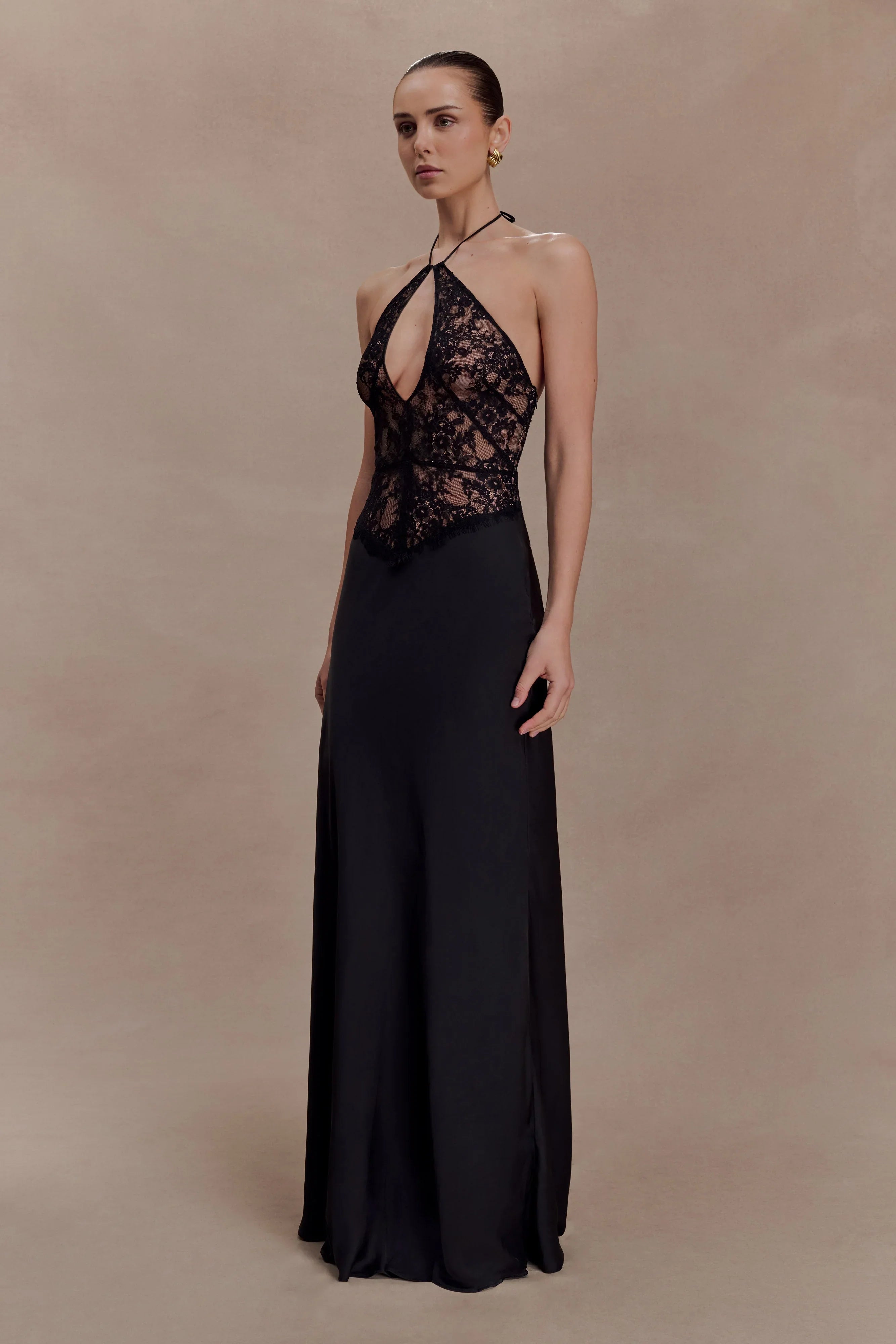Sascha Lace And Satin Halter Maxi Dress Black